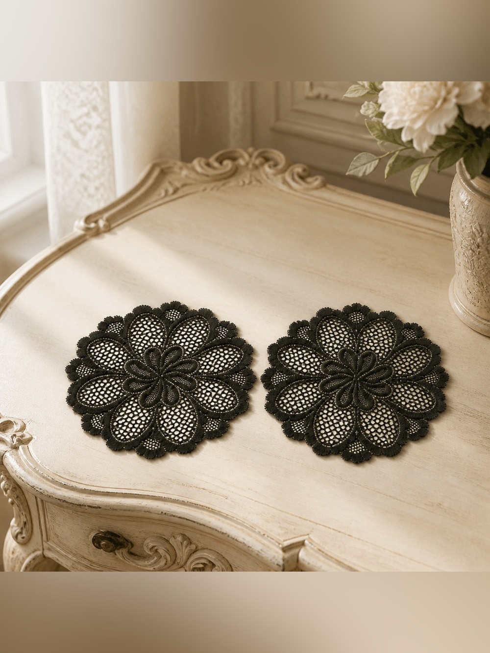 Pair of Black Lace Doilies